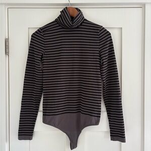 Wolford Black and Gray Striped Bodysuit Sz M